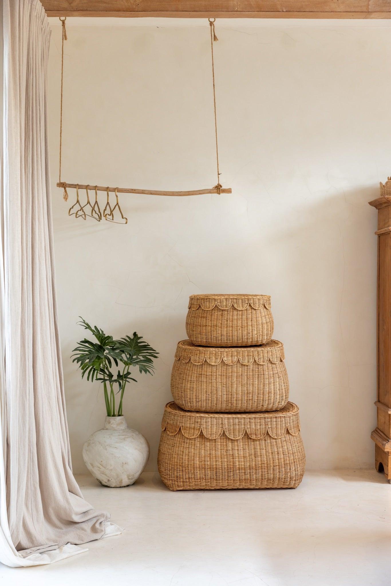 Scallop Rattan Storage Basket with Lid | Zaara's Market